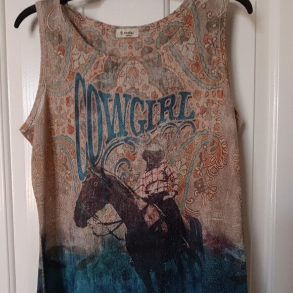 Cactus Cowgirl 2-pc 3/4 sleeve sweater /jacket & matching tank. SZ Med (L also) - Picture 3 of 5